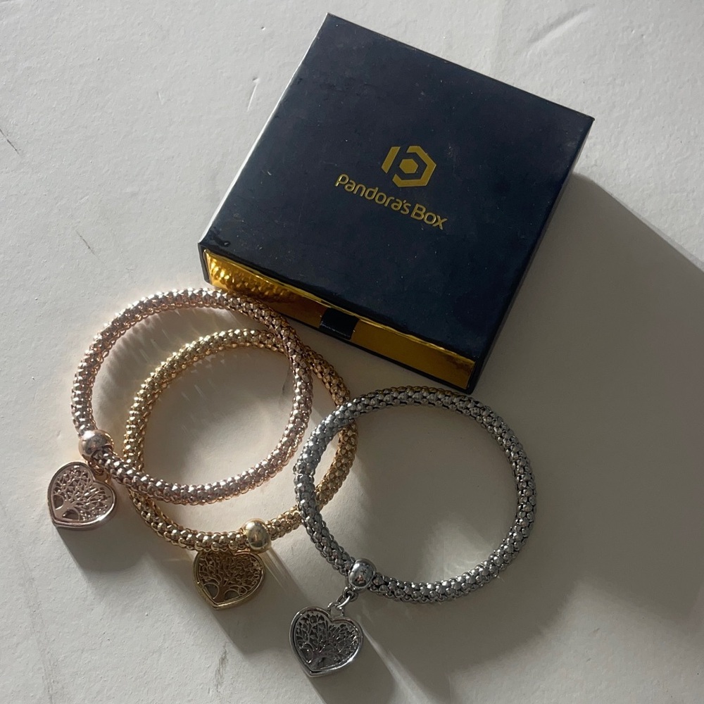 Pandora Gold and Silver Heart Charm Bracelets Set